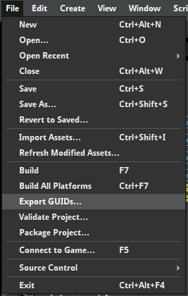 FMOD StudioのメニューでExport GUIDsを選ぶ