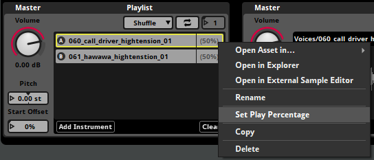 Multi InstrumentでSet Percentageを選んでいる画像
